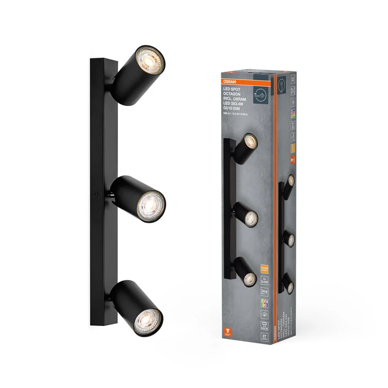 OSRAM LED SPOT OCTAGON Plafonnier 3 x 3,4W, GU10, 690lm, noir