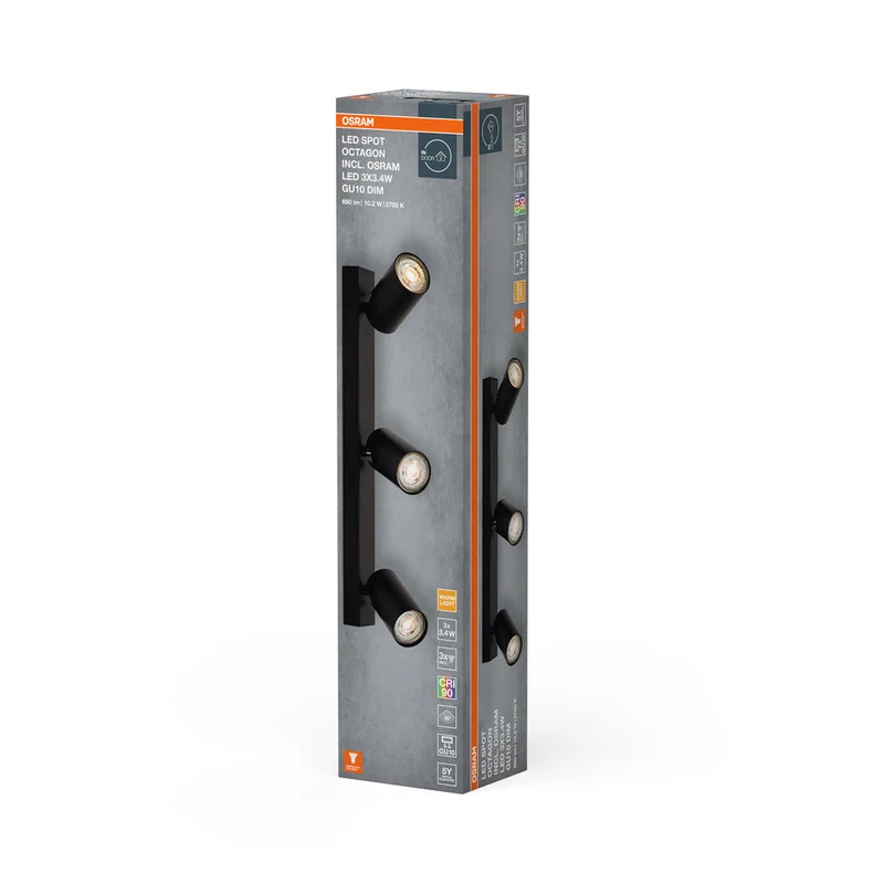 OSRAM LED SPOT OCTAGON Plafonnier 3 x 3,4W, GU10, 690lm, noir