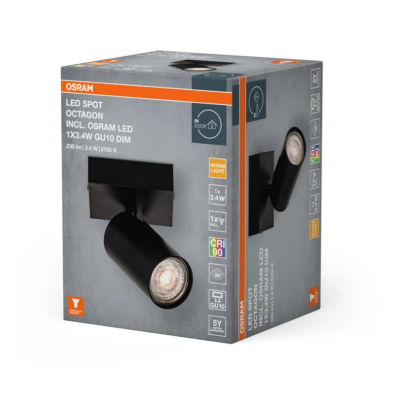 OSRAM LED SPOT OCTAGON Plafonnier / Applique murale 3,4W, GU10, 230lm, noir