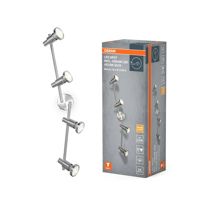 OSRAM LED SPOT ARGENT BROSSÉ Plafonnier, GU10, 4 x 2.6W, 2700K