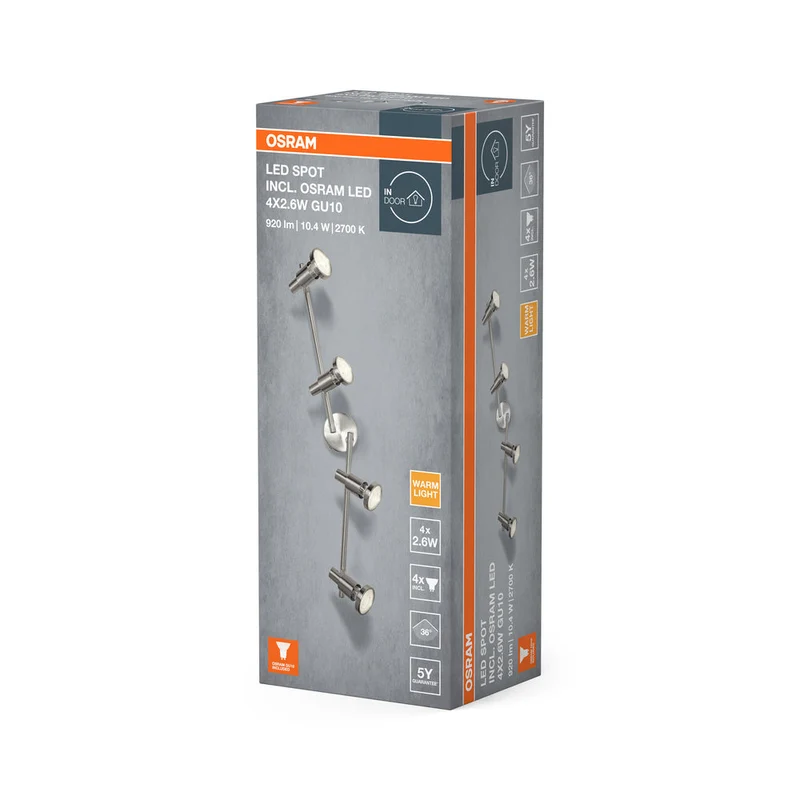 OSRAM LED SPOT ARGENT BROSSÉ Plafonnier, GU10, 4 x 2.6W, 2700K