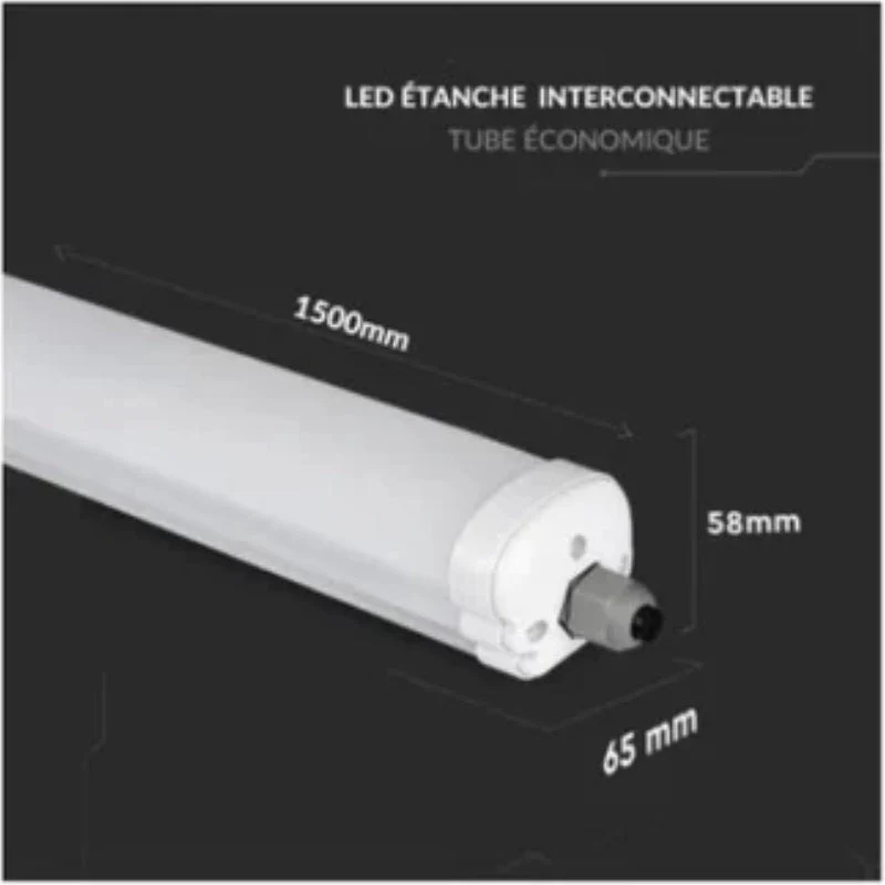 Réglette LED étanche 150cm 48W IP65 120lm/W Interconnectable - Pack de 12