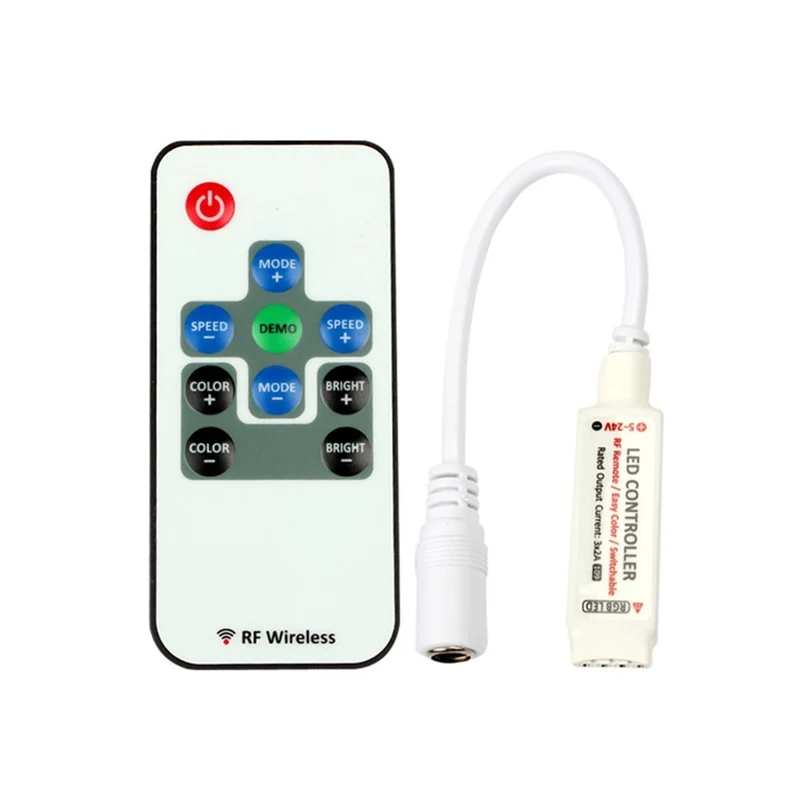 RF Wireless Mini LED Controller with 10-key Remote 5V-24V 12A / 3 Channels for RGB/GRB LED Strip SMD5050 SMD3528 Color Changing