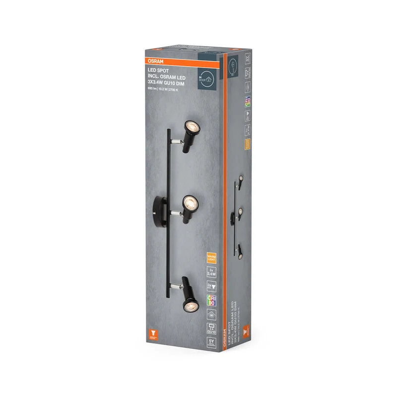 OSRAM LED SPOT GU10 Plafonnier 3 x 3,4W, 690lm, noir