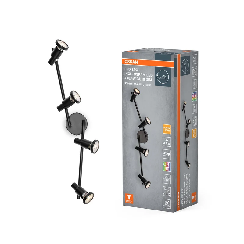 OSRAM LED SPOT GU10 Plafonnier 4 x 3,4W, 920lm, noir