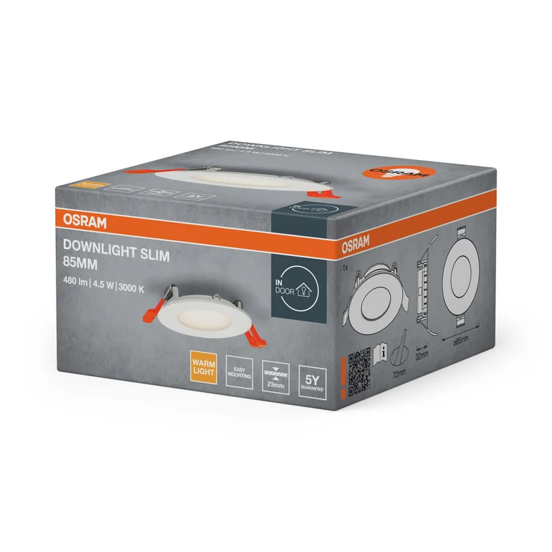 OSRAM ENCASTRÉ SLIM DOWNLIGHT LED Plafonnier, Ø 85mm 220…240V 4,50W / 3000K Blanc chaud