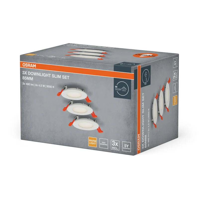 OSRAM Downlight Slim, Spots, 3000K, 4,50 W, blanc, ⌀85mm, lot de 3