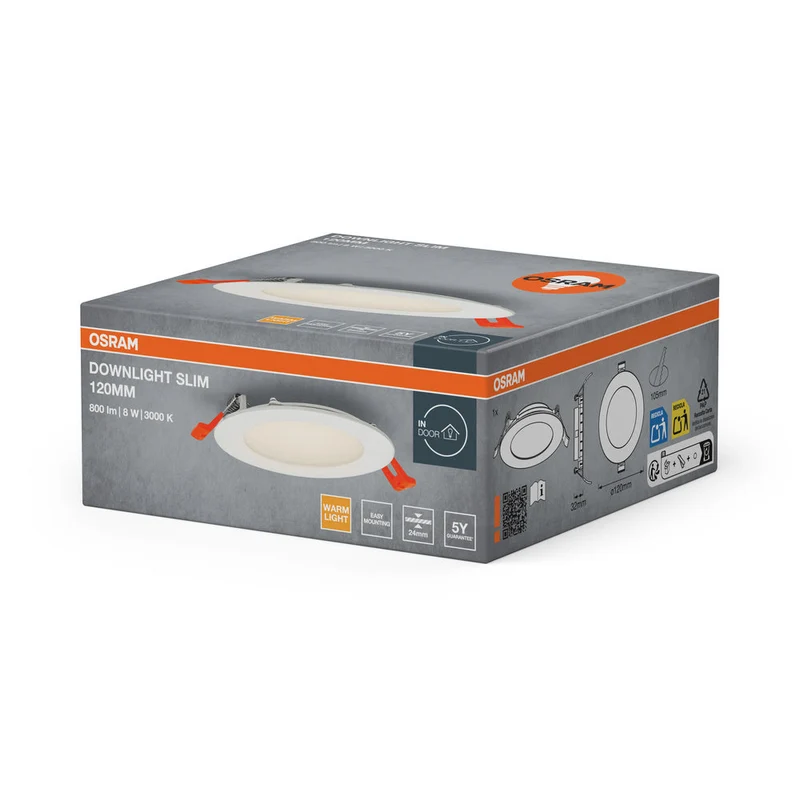 OSRAM ENCASTRÉ SLIM DOWNLIGHT LED Plafonnier, Ø 120mm, 220…240V 8W / 3000K Blanc chaud