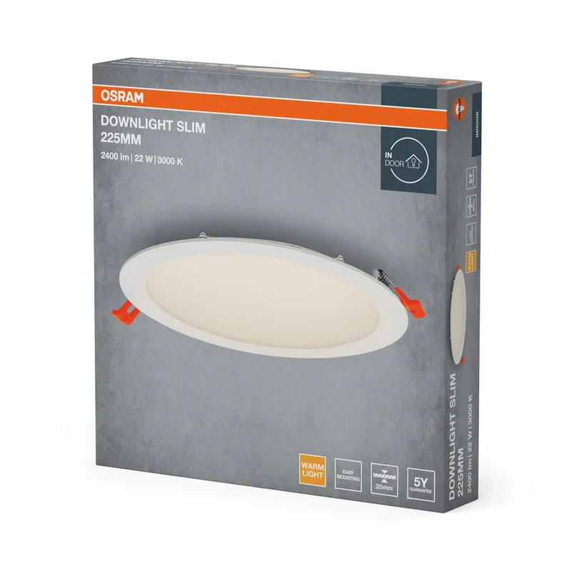OSRAM ENCASTRÉ SLIM DOWNLIGHT LED Plafonnier, Ø 225mm, 220…240V, 22W / 3000K Blanc chaud