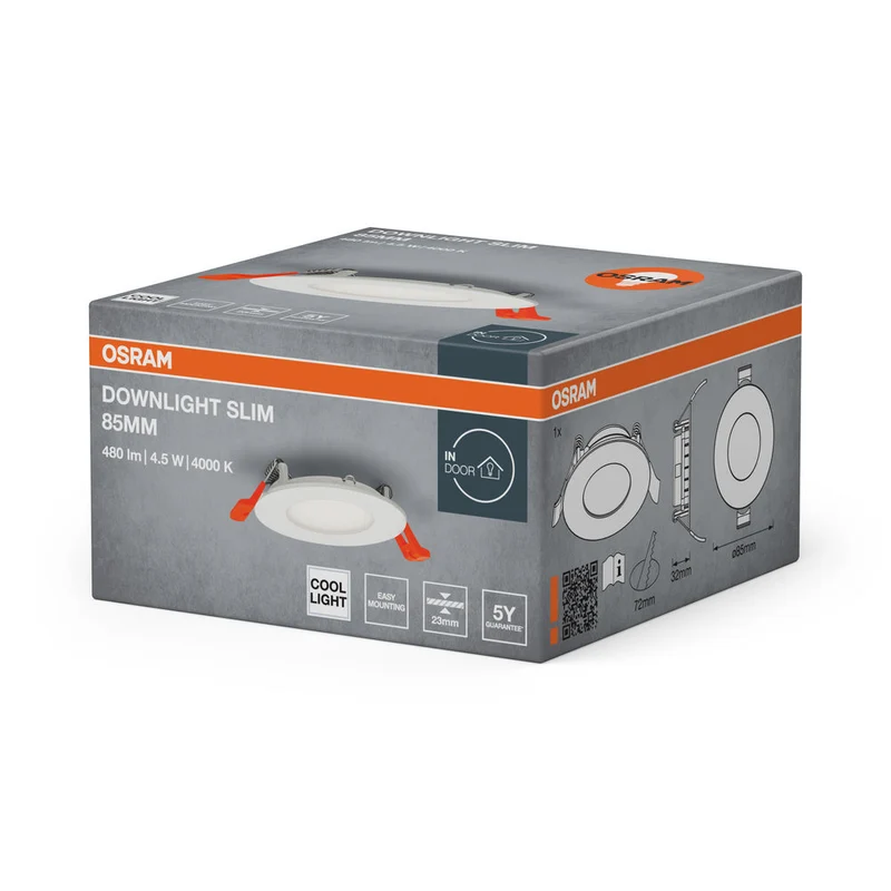 OSRAM ENCASTRÉ SLIM DOWNLIGHT LED Plafonnier, Ø 85mm, 220…240V 4,50W / 4000K Blanc froid
