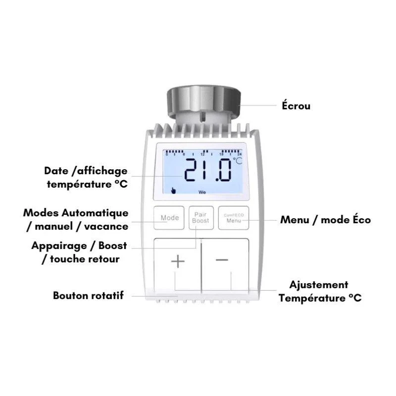 Tête Thermostatique Connectée ZigBee Universelle avec Ecran LCD (Lot de 4)