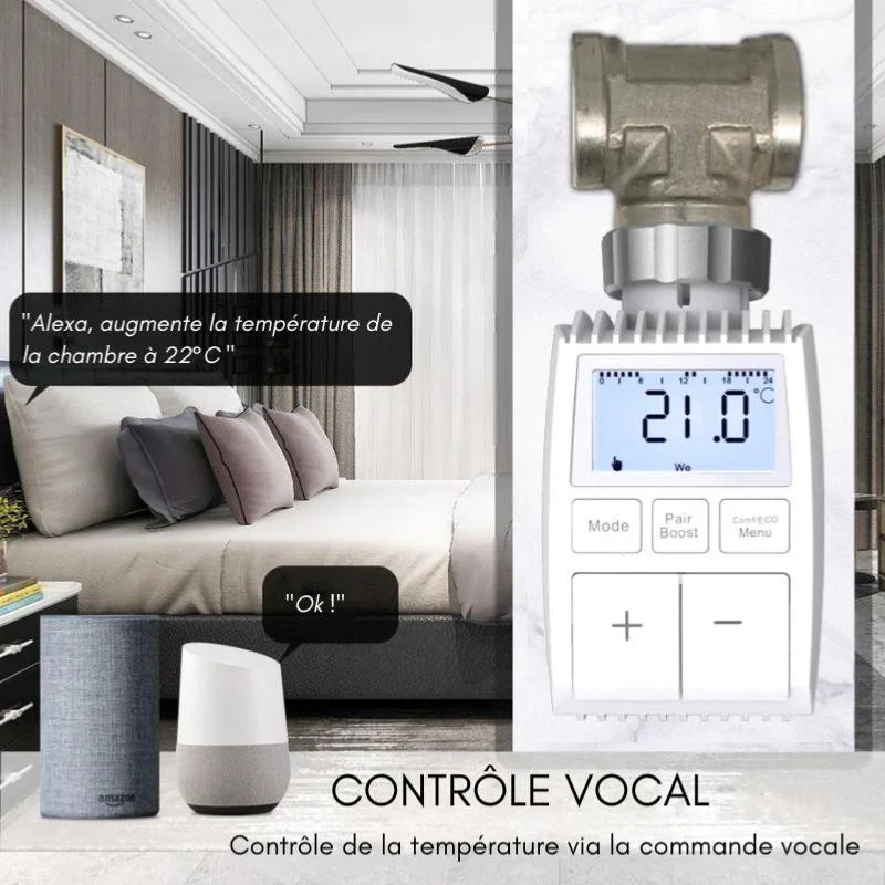 Tête Thermostatique Connectée ZigBee Universelle avec Ecran LCD (Lot de 4)