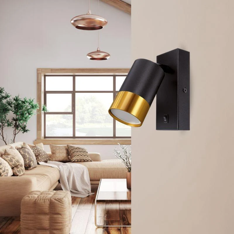 Applique Orientable avec Interrupteur NOIR et OR pour Ampoule GU10