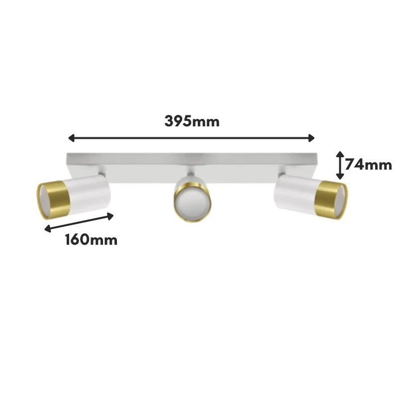 Plafonnier 3 Spots Orientables BLANC et OR pour Ampoule GU10