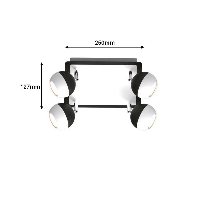 Plafonnier 4 Spots Orientables Noir et Blanc Carré en Saillie pour Ampoule GU10