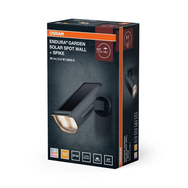 OSRAM lampe de jardin solaire LED : pour mur/sol, ENDURA GARDEN SPOT / 0,50 W, 3.6 V, blanc chaud, 3000 K, IP44