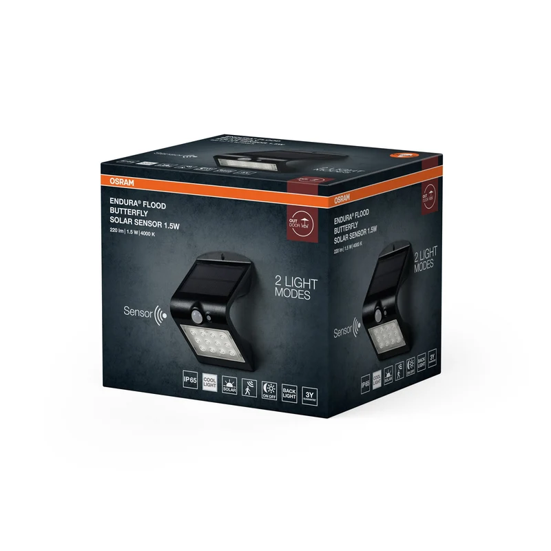 OSRAM ENDURA projecteur à capteur solaire, noir, 1,5W, 200lm