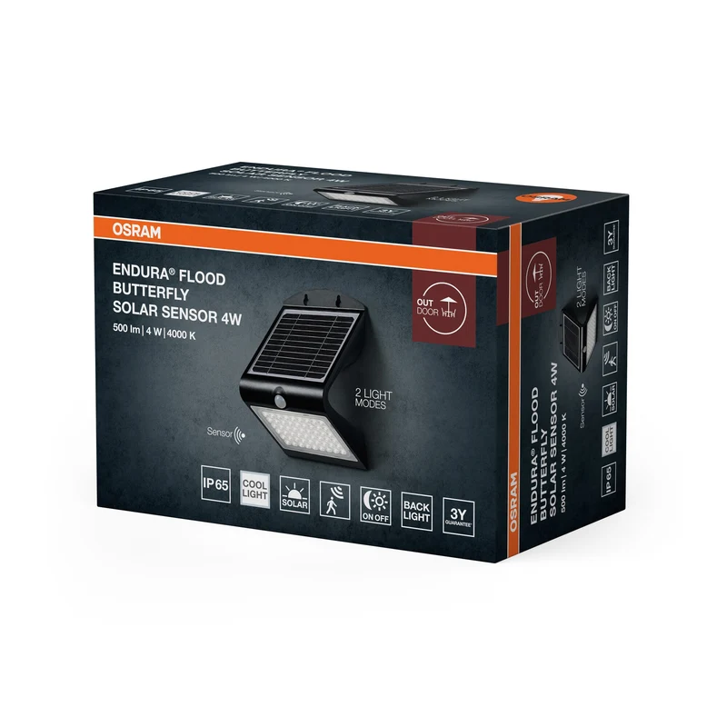 OSRAM ENDURA Projecteur à capteur solaire, noir, 4W, 500lm