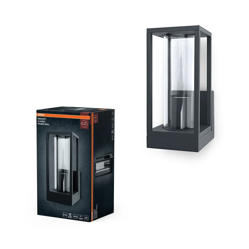 OSRAM lampe murale LED pour 1x ampoule E27, lampe design avec cadre pour extérieur pour éclairage direct, en aluminium et verre de haute qualité, ENDURA FRAME Wall E27