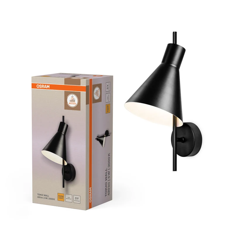 OSRAM DÉCOR Tokio Applique murale, 3000K, 5W, 300lm, Noir