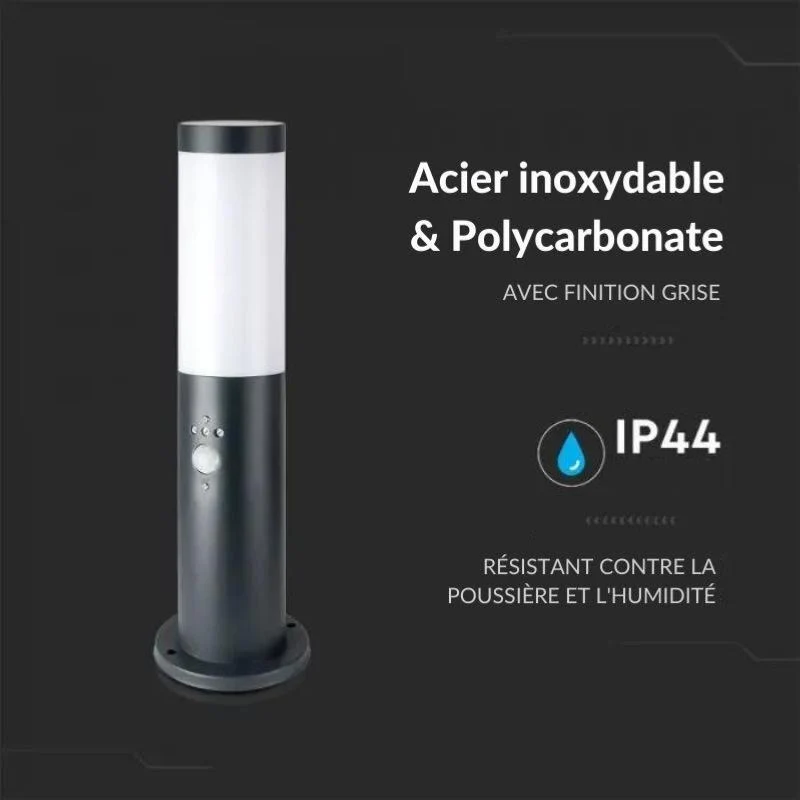 Borne Extérieur Anthracite avec Détecteur 110cm IP44 pour Ampoule E27