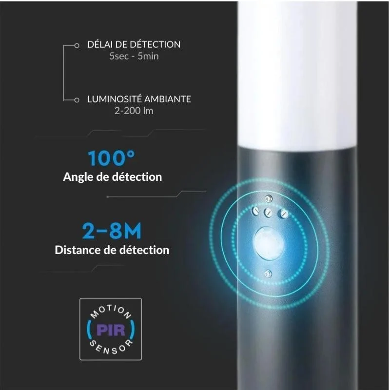 Borne Extérieur Anthracite avec Détecteur 80cm pour Ampoule E27 IP44