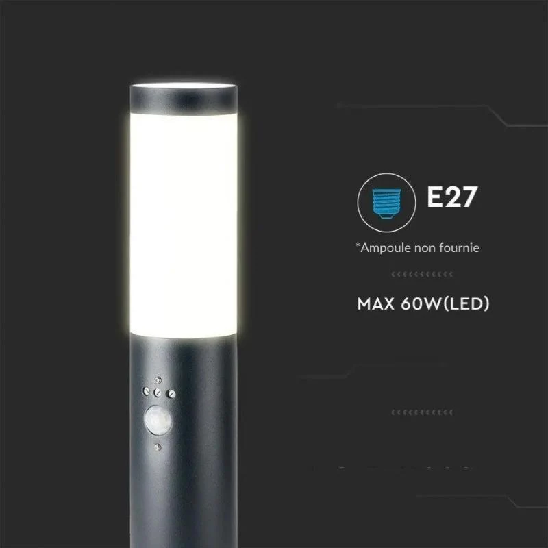 Borne Extérieur Anthracite avec Détecteur 45cm IP44 pour Ampoule E27