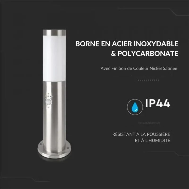 Borne de Jardin Acier Inoxydable avec Détecteur 45cm IP44 pour Ampoule E27