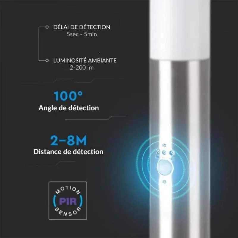 Borne de Jardin Acier Inoxydable avec Détecteur 45cm IP44 pour Ampoule E27
