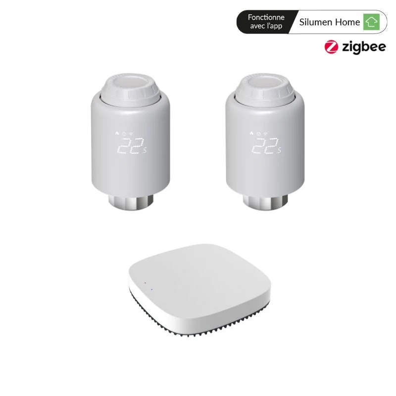 Kit de 2 Têtes Thermostatiques Connectées Universelle + Passerelle ZigBee