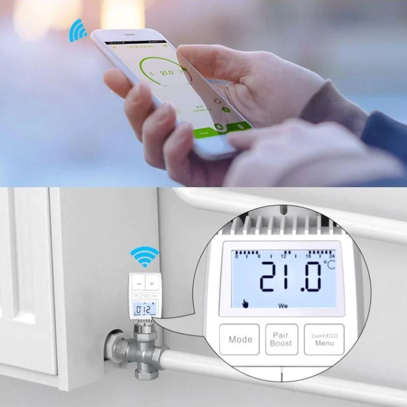 Kit de 2 Têtes Thermostatiques Connectées Universelle avec Ecran LCD + Passerelle ZigBee