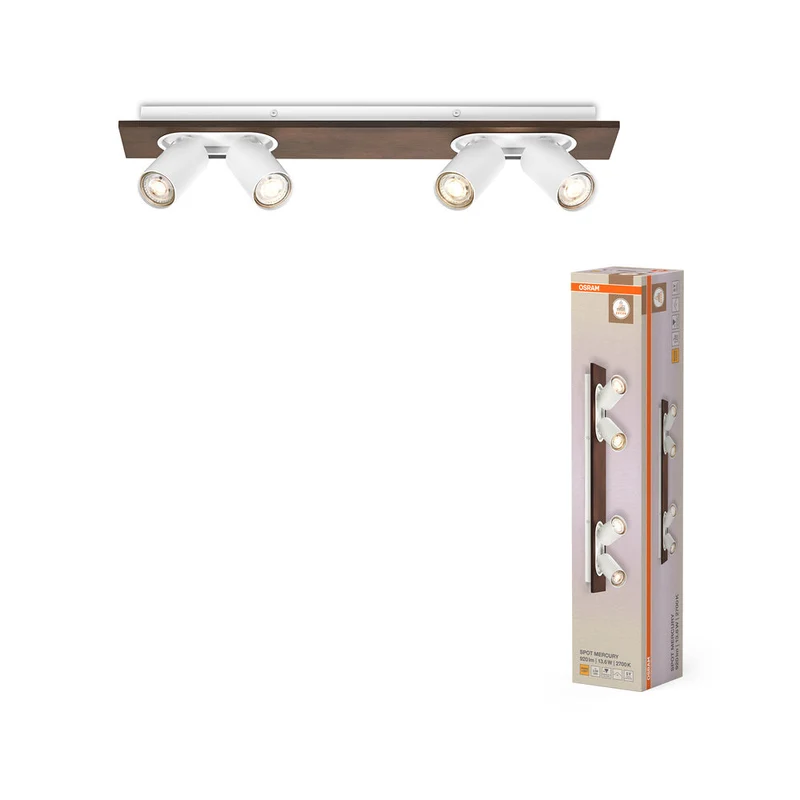 OSRAM DECOR SPOT MERCURY Plafonnier, 4 x 3,4W, aspect bois, blanc