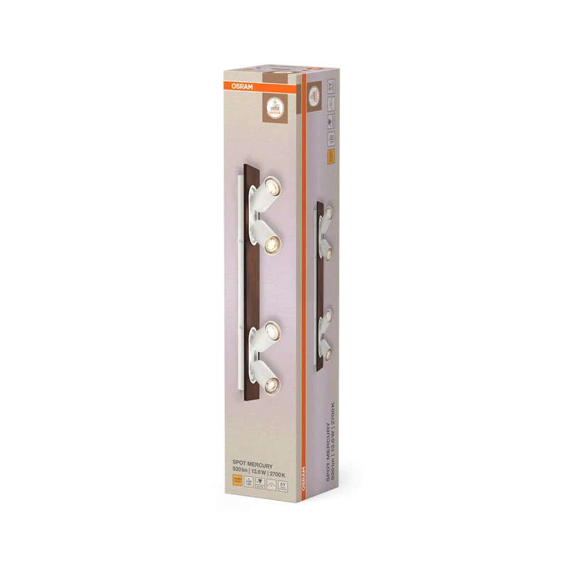 OSRAM DECOR SPOT MERCURY Plafonnier, 4 x 3,4W, aspect bois, blanc