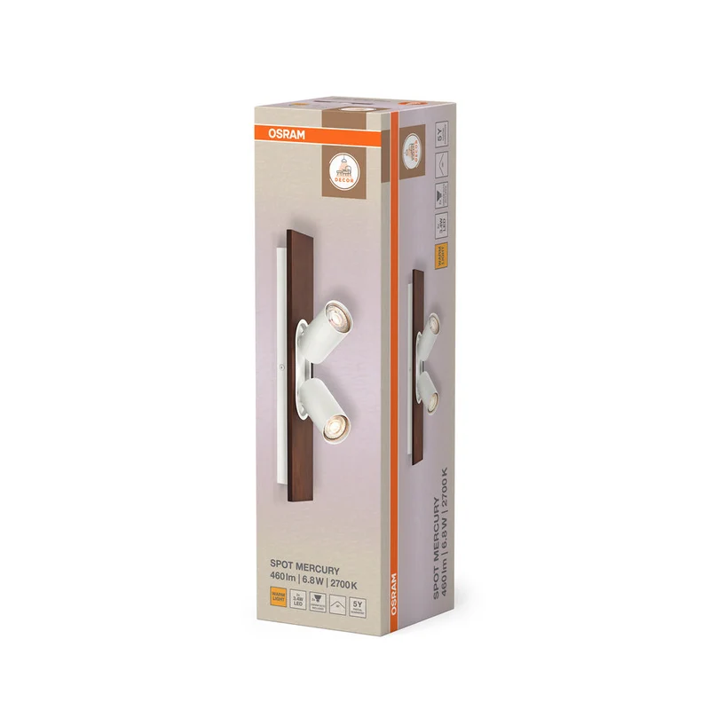 OSRAM DECOR SPOT MERCURY Plafonnier, 2 x 3,4W, aspect bois, blanc