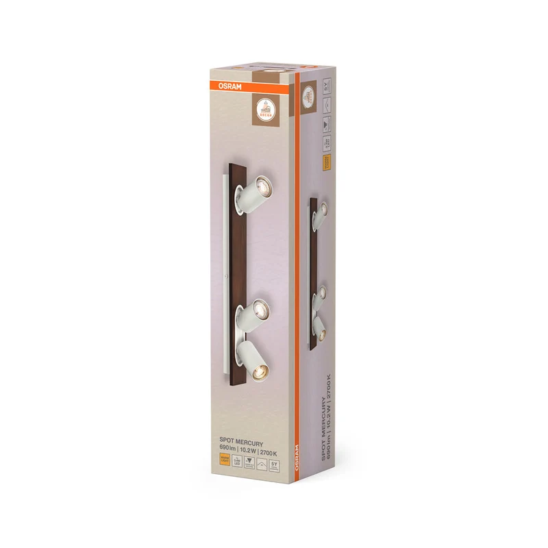 OSRAM DECOR SPOT MERCURY Plafonnier, 3 x 3,4W, aspect bois, blanc