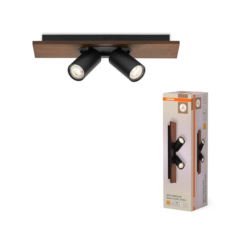 OSRAM DECOR SPOT MERCURY Plafonnier, 2 x 3,4W, aspect bois, noir