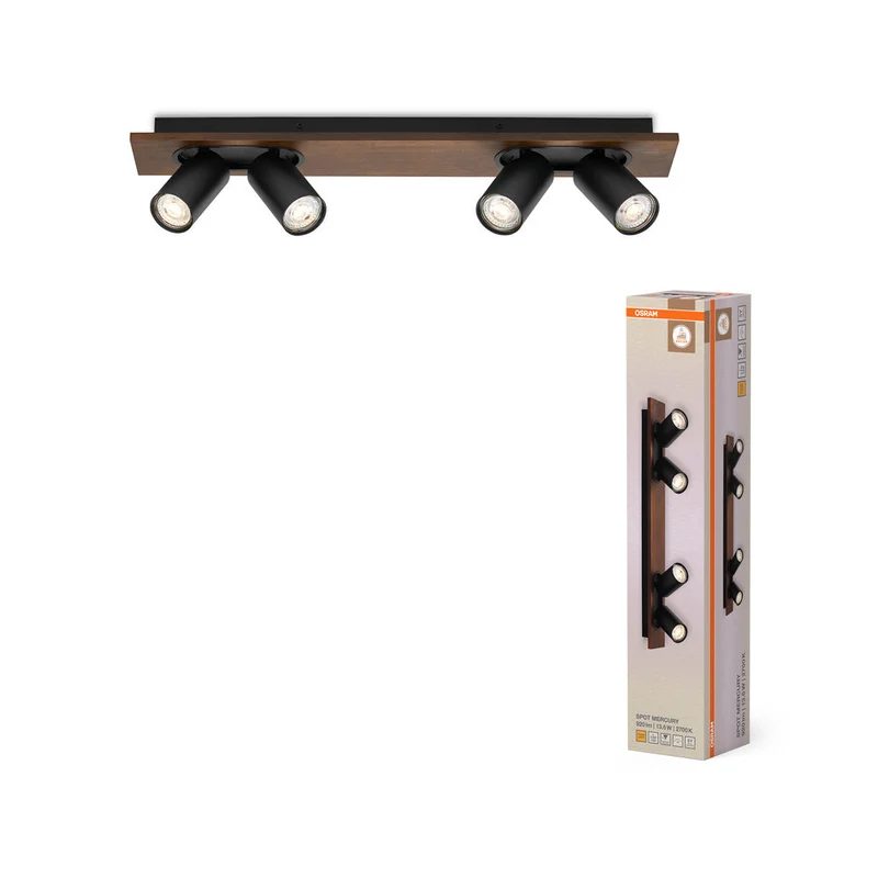 OSRAM DECOR SPOT MERCURY Plafonnier, 4 x 3,4W, aspect bois noir
