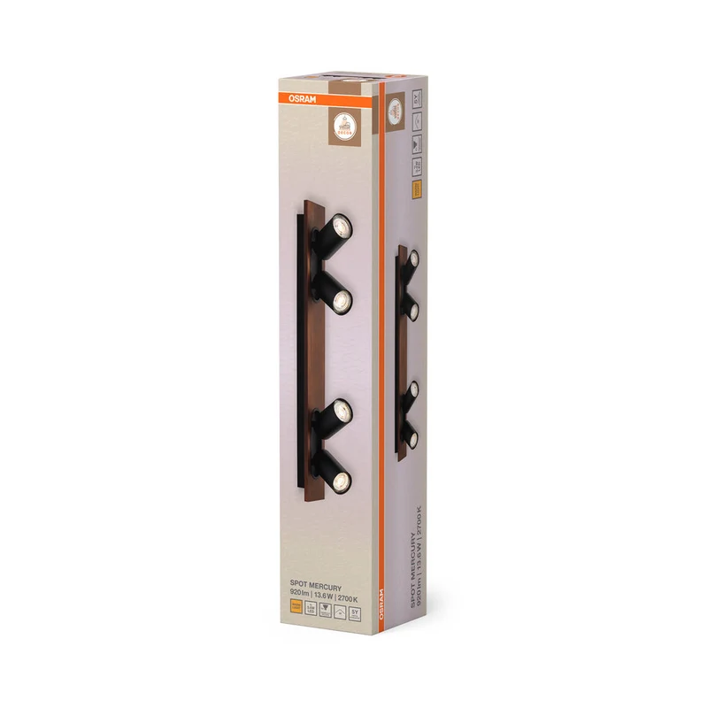 OSRAM DECOR SPOT MERCURY Plafonnier, 4 x 3,4W, aspect bois noir