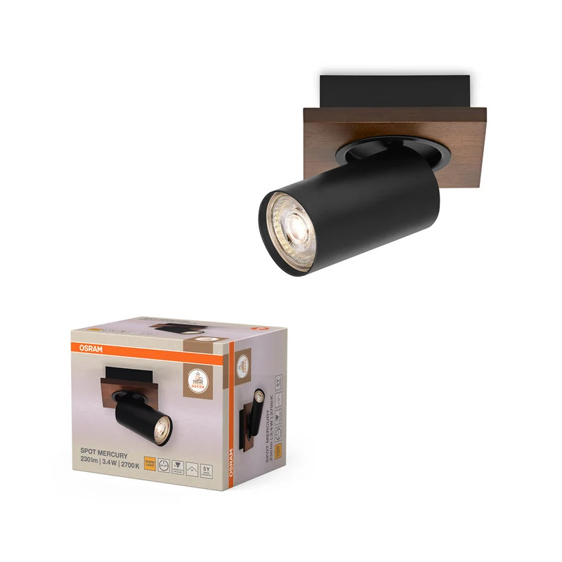 OSRAM DECOR SPOT MERCURY Plafonnier, 1 x 3,4W, aspect bois, noir