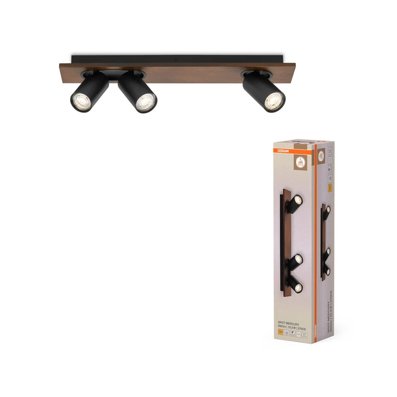 OSRAM DECOR SPOT MERCURY Plafonnier, 3 x 3,4W, aspect bois noir