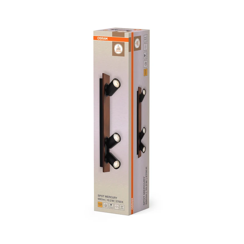 OSRAM DECOR SPOT MERCURY Plafonnier, 3 x 3,4W, aspect bois noir