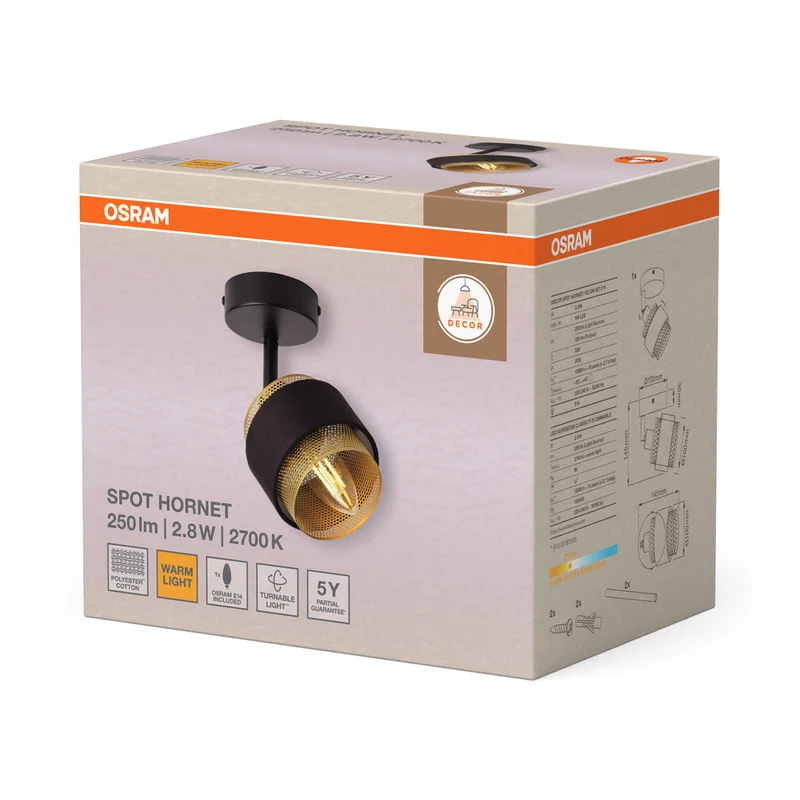 OSRAM DECOR Spot Hornet plafonnier 1X2.8W, E14, 250lm, 2700K, noir