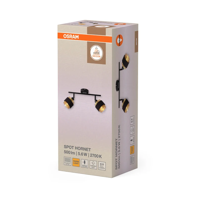 OSRAM DECOR Spot Hornet plafonnier 2X2.8W, E14, 250lm, 2700K, noir