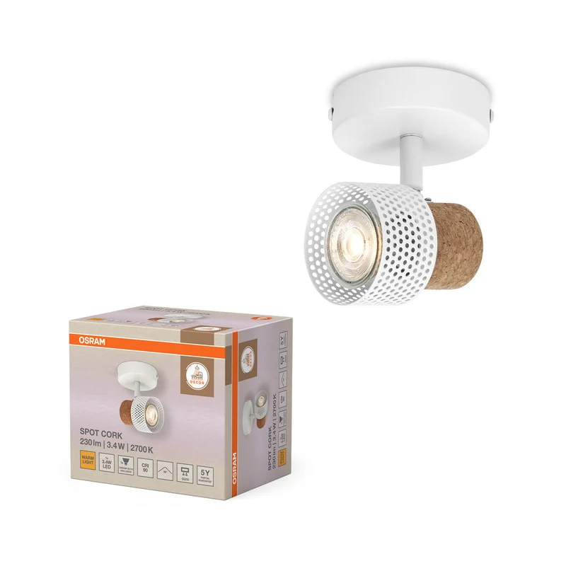 OSRAM DECOR SPOT CORK Plafonnier, 1 x 3,4W, 230lm, blanc