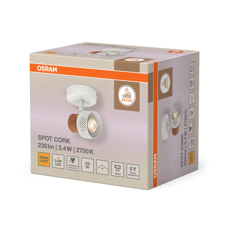 OSRAM DECOR SPOT CORK Plafonnier, 1 x 3,4W, 230lm, blanc