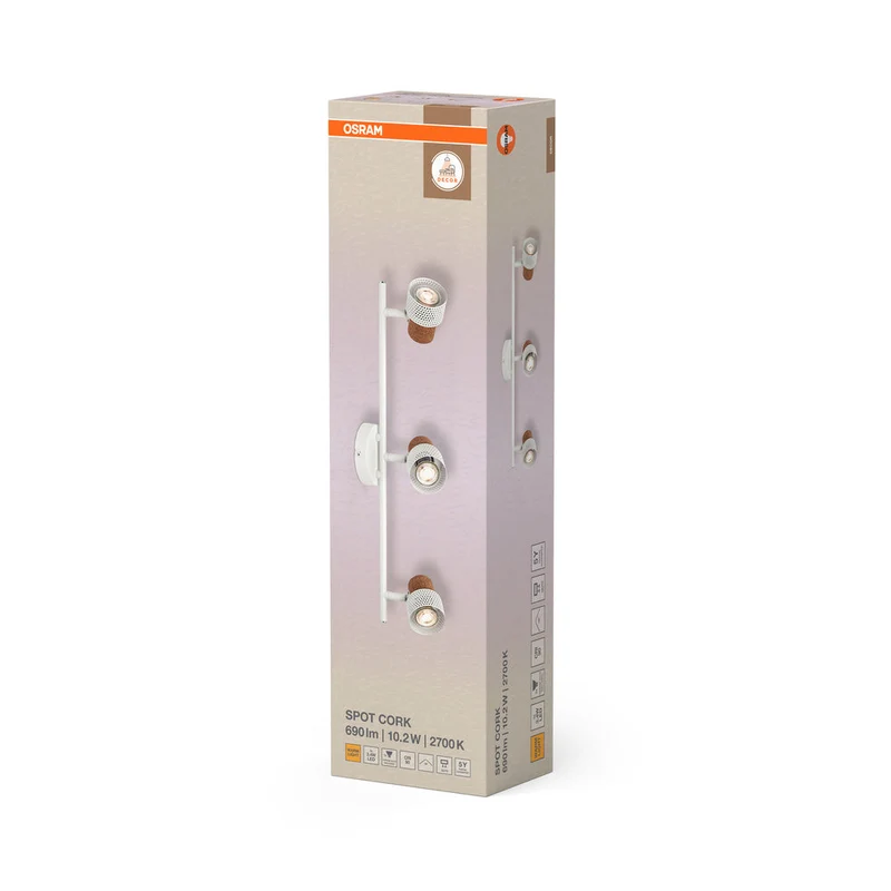 OSRAM DECOR SPOT CORK Plafonnier, 3 x 3,4W, 690lm, blanc