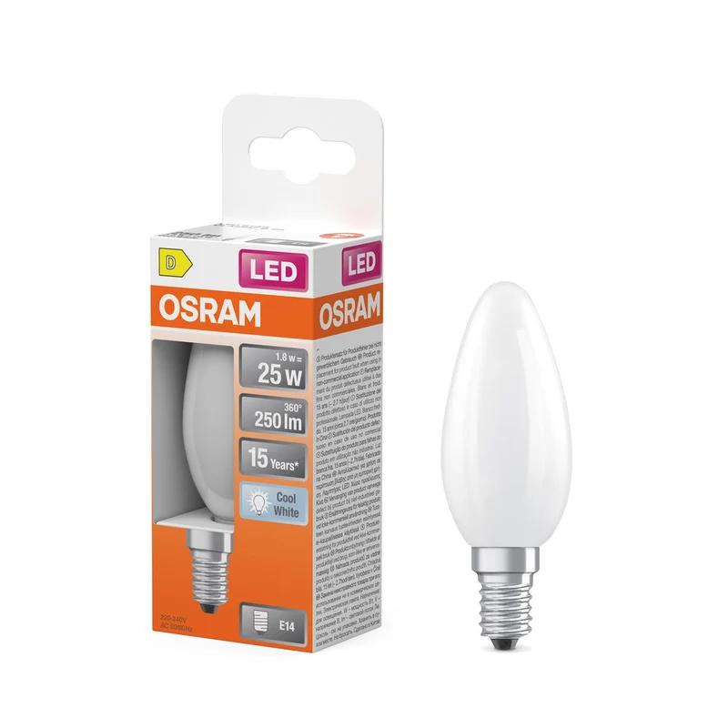 OSRAM Rétrofit Classic B LED Lampe forme bougie mate (ex 25W) 2,5W / 4000K Blanc froid E14