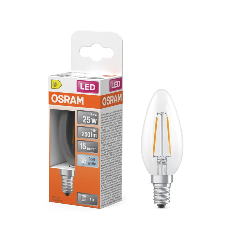 OSRAM Rétrofit Classic B LED Lampe forme bougie (ex 25W) 2,5W / 4000K Blanc froid E14