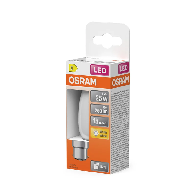 OSRAM LED Lampe LED Rétrofit CLASSIC B 2.5W 827 Givré B22d, 250 lm, 2700 K, Blanc chaud