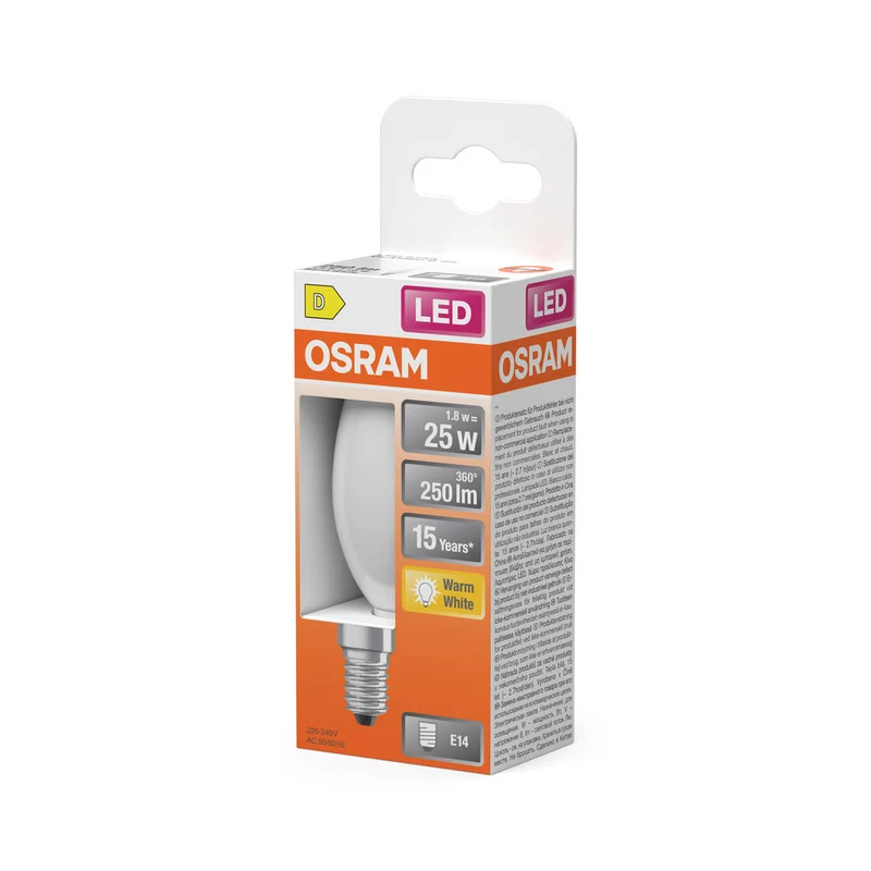 OSRAM Rétrofit Classic B LED Lampe forme bougie mate (ex 25W) 2,5W / 2700K Blanc chaud E14